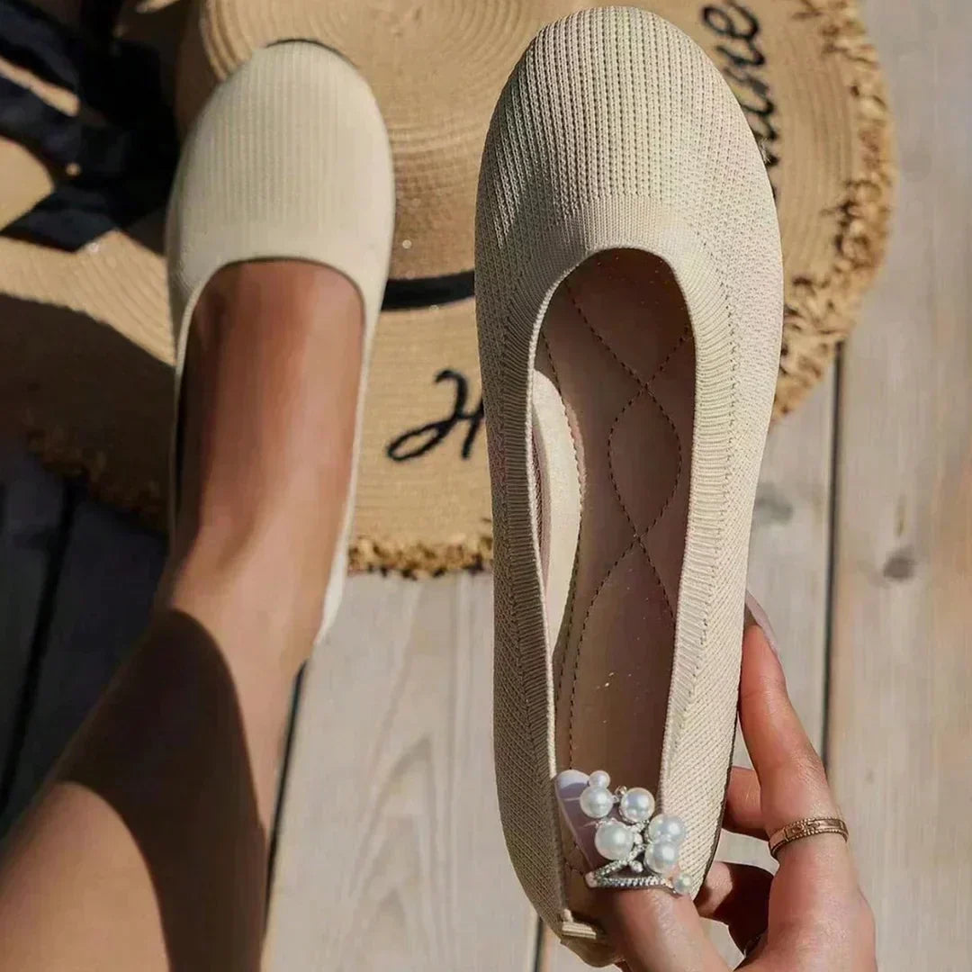 Ballerinas Damen mit Ripp-Strick-Obermaterial und schlichter Zehenpartie – Léonie
