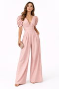 Jumpsuit Damen mit tiefem V-Ausschnitt und Puffärmeln – Valentina