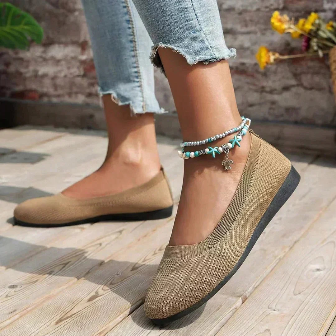 Ballerinas Damen mit Ripp-Strick-Obermaterial und schlichter Zehenpartie – Léonie