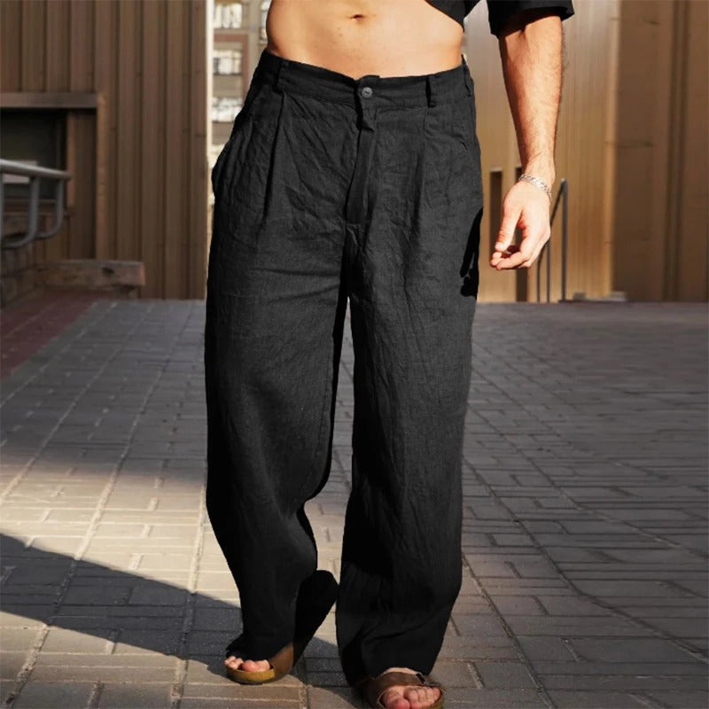 Leinenhose Herren mit Bundfalten und geradem Schnitt – Aurelio