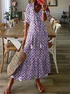 Maxikleid Damen mit Blumenprint und V-Ausschnitt mit Tunnelzugband – Louisette