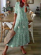 Maxikleid Damen mit Blumenprint und V-Ausschnitt mit Tunnelzugband – Louisette