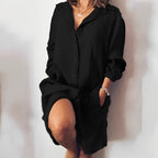 Minikleid Damen mit Hemdkragen und Leinenmix in Oversized-Schnitt – Romane