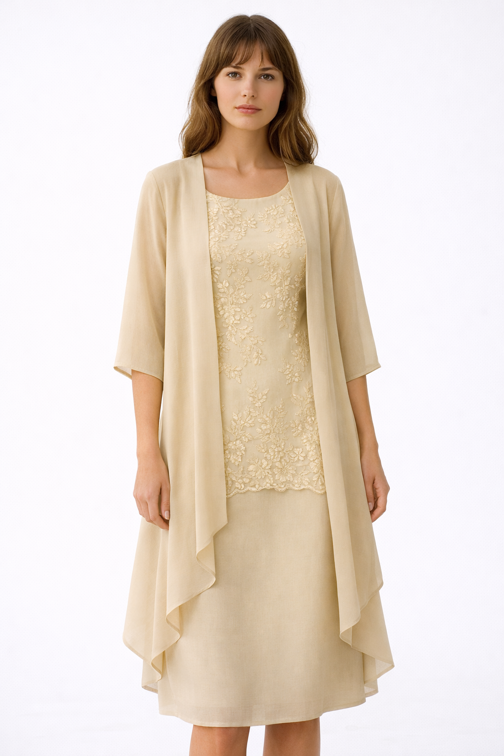 Zweiteiler Damen mit Spitzenkleid und Chiffon-Überjacke – Éléonore