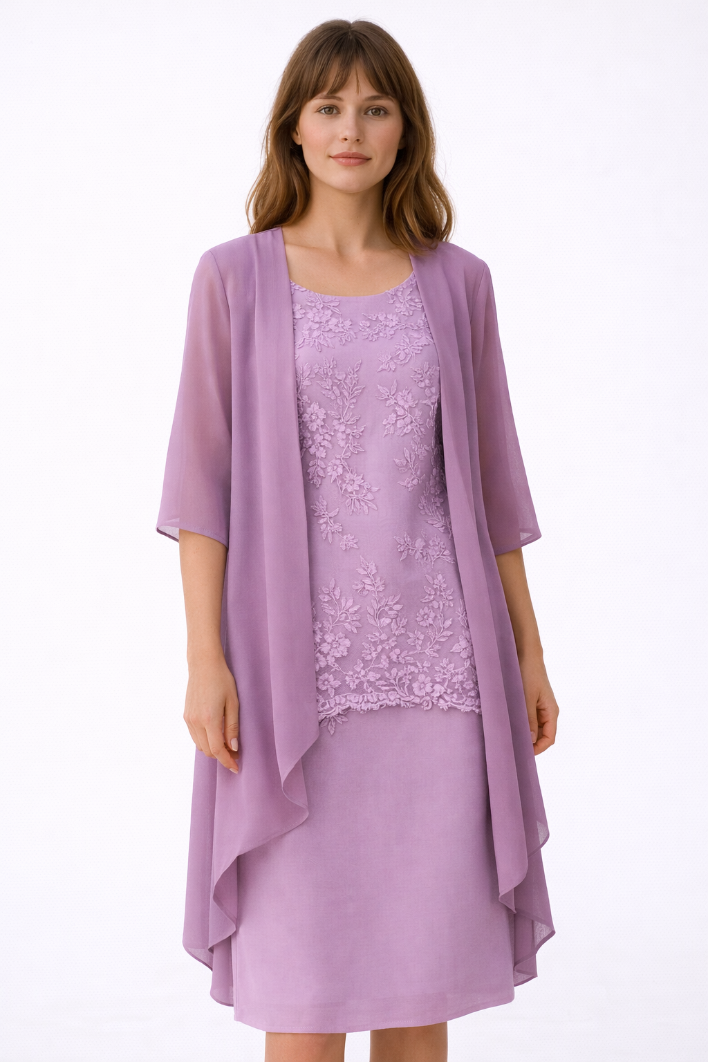 Zweiteiler Damen mit Spitzenkleid und Chiffon-Überjacke – Éléonore
