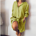 Minikleid Damen mit Hemdkragen und Leinenmix in Oversized-Schnitt – Romane