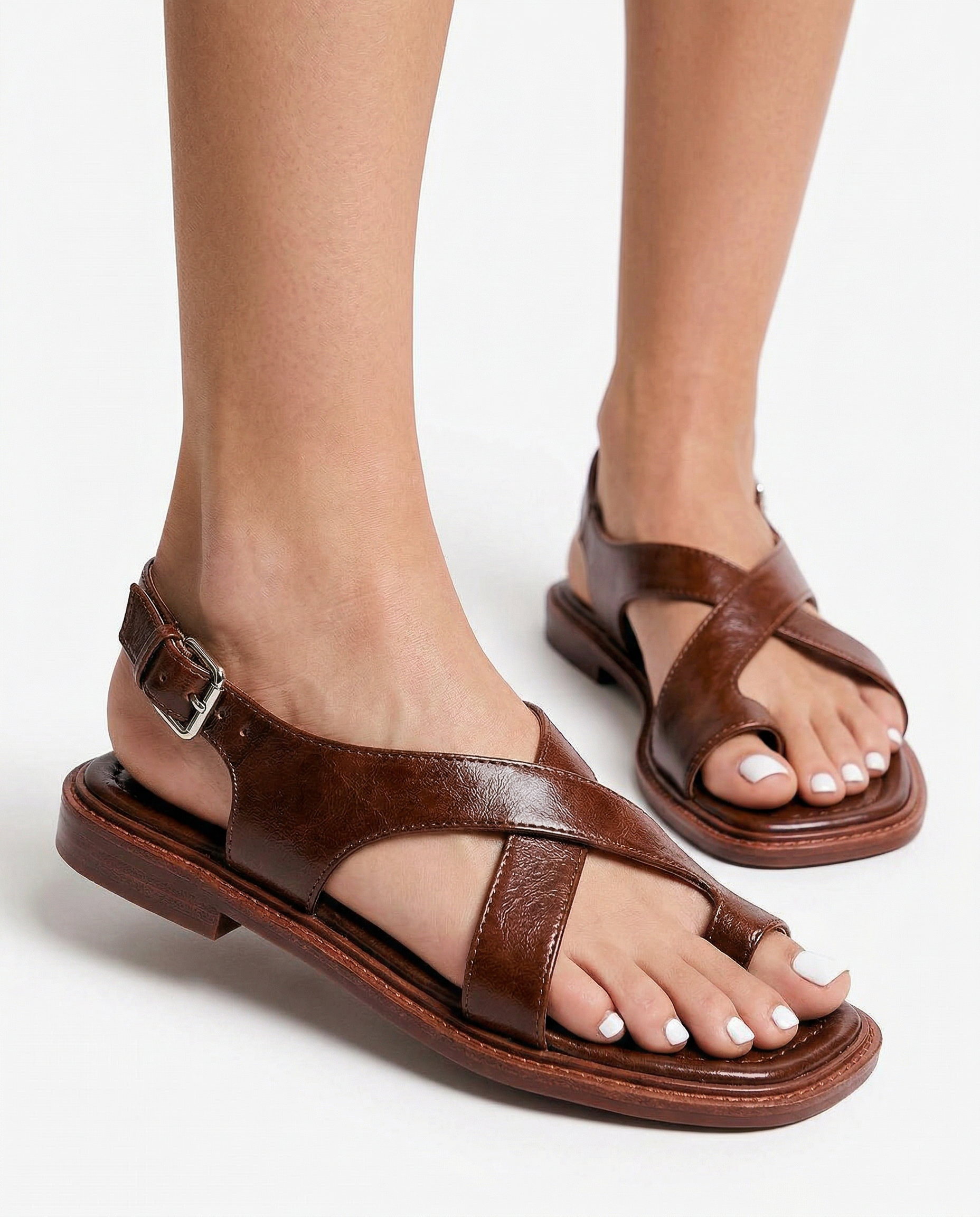 Sandalen Damen mit überkreuzten Riemen und Slingback-Schnalle – Floriana