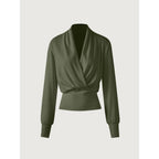 Bluse Damen mit Wickel-V-Ausschnitt und tailliertem Langarm – Federica