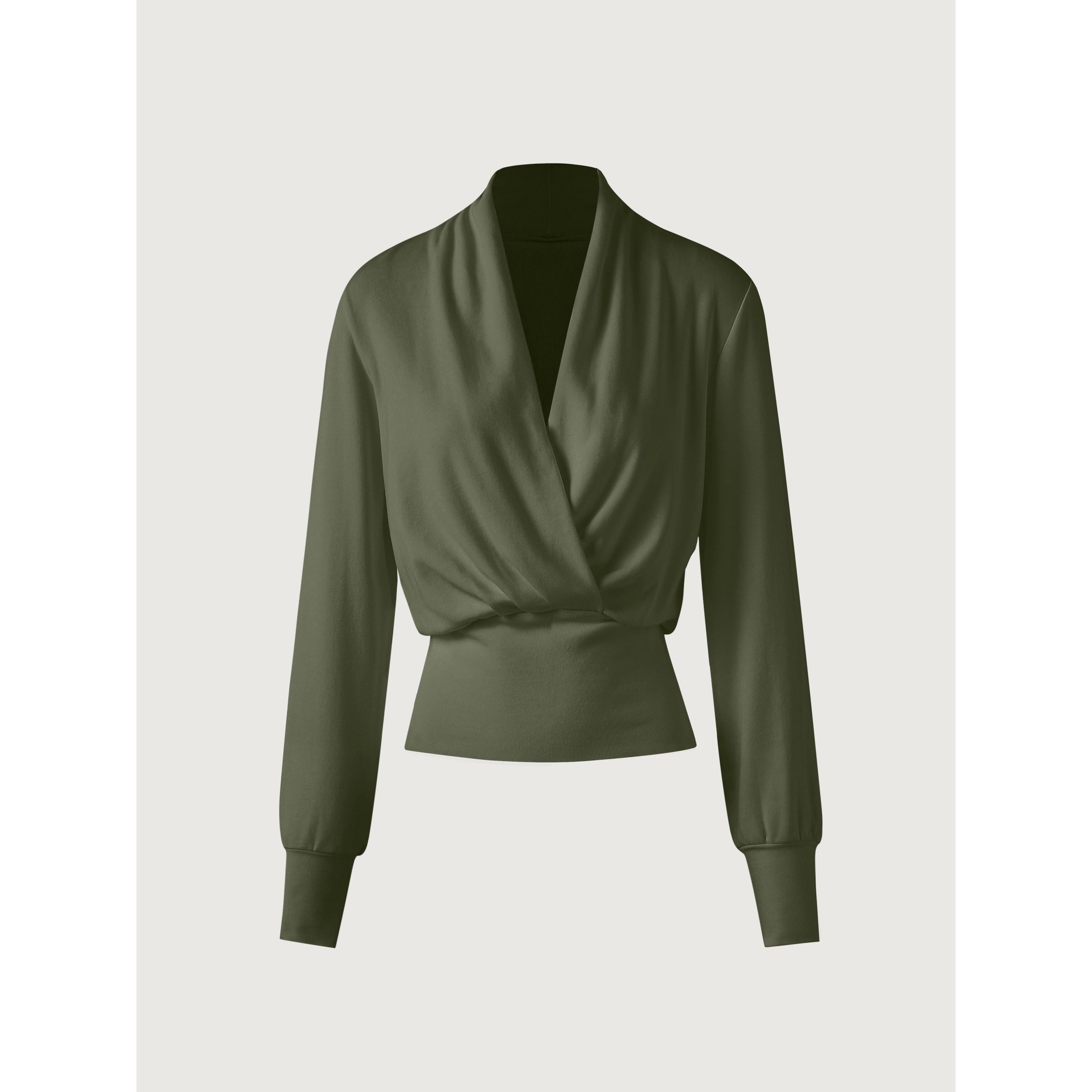 Bluse Damen mit Wickel-V-Ausschnitt und tailliertem Langarm – Federica