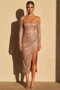 Silvana Off-Shoulder Glitzerkleid mit Wickelschlitz