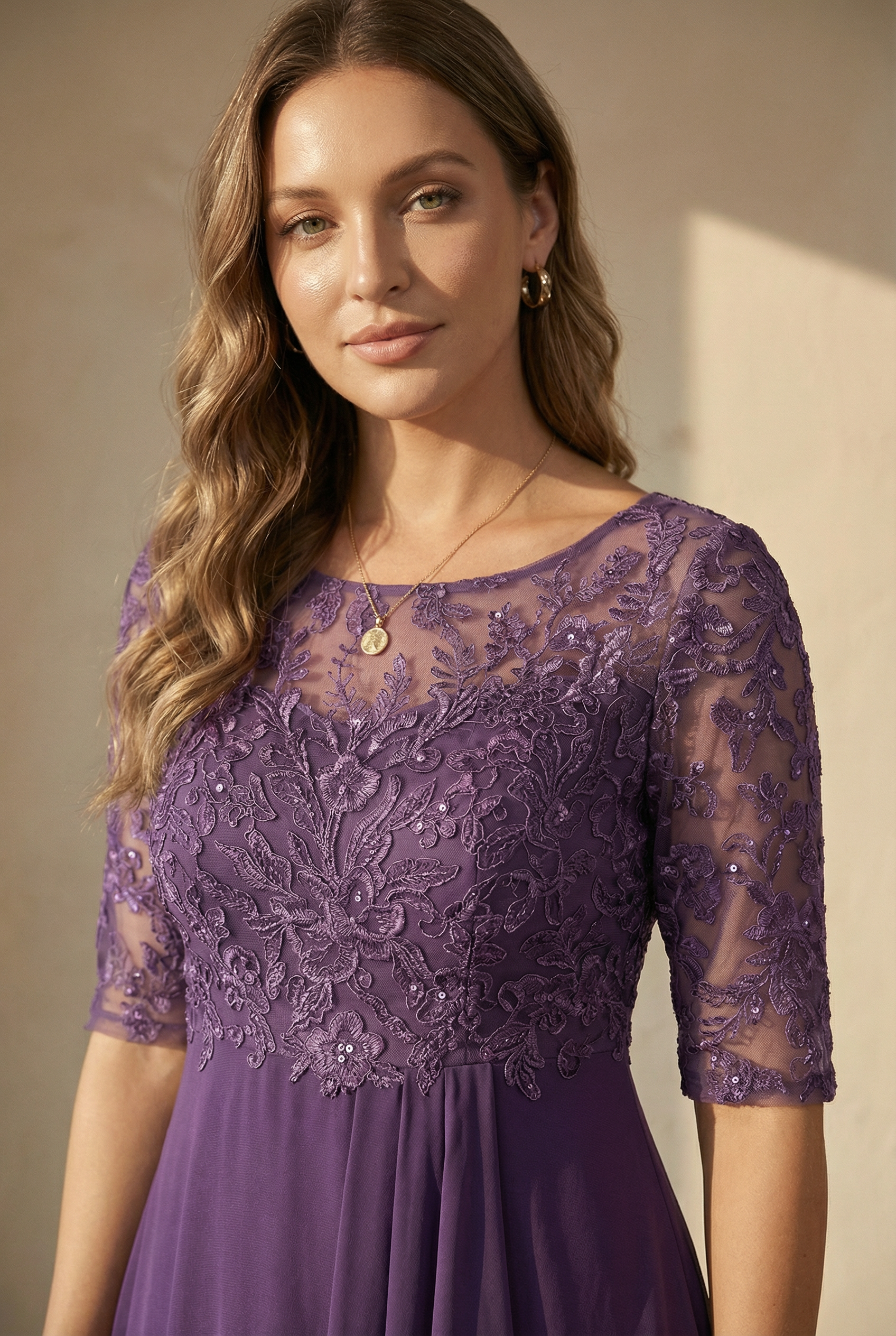 Eleonora Chiffon-Midikleid mit Spitzenoberteil