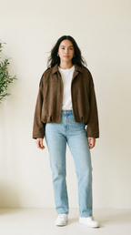 Mila Oversized Cropped Jacke in Wildlederoptik