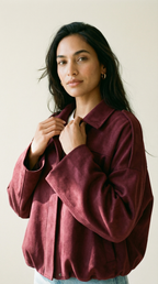 Mila Oversized Cropped Jacke in Wildlederoptik