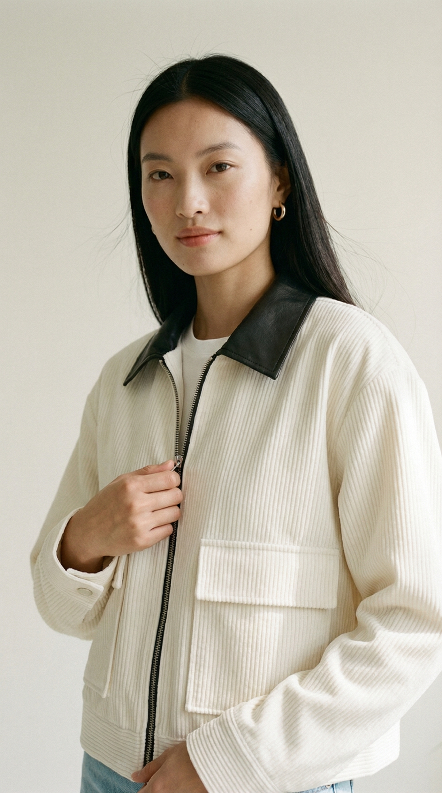 Cleo Cropped Cordjacke mit Kontrastkragen