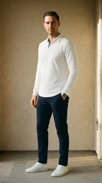 Marcello – Herren-Langarm-Poloshirt mit Kontrastdetail