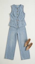 Savanna – Damen-Denim-Zweiteiler mit Weste und Weitem Bein