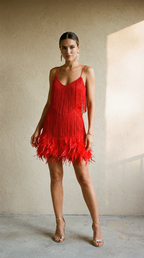 Giuliana – Glamouröses Damen-Fransenkleid mit Federbesatz