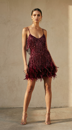 Giuliana – Glamouröses Damen-Fransenkleid mit Federbesatz