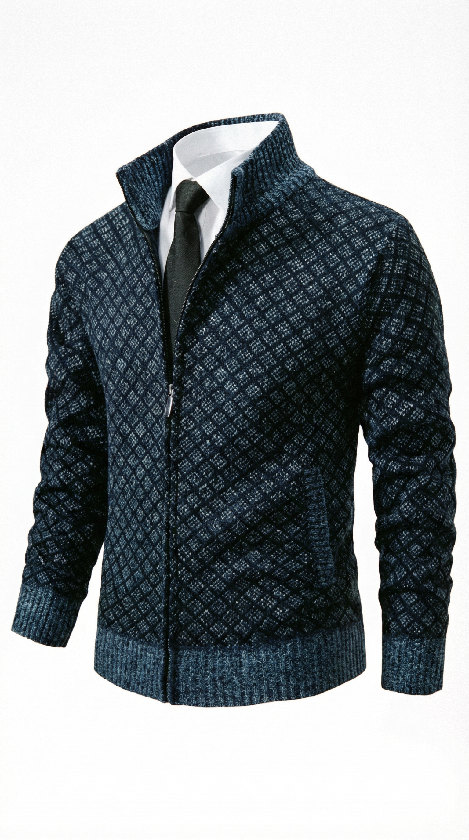 Damiano – Herren-Strickjacke mit Rautenmuster und Stehkragen