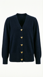 Corina – Damen-Strickjacke mit goldenen Herzknöpfen