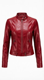 Francesca – Damen-Bikerjacke in Lederoptik mit Stehkragen