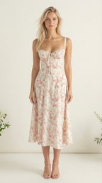 Valentina – Corsage-Midikleid mit Blumenprint und Schlitz