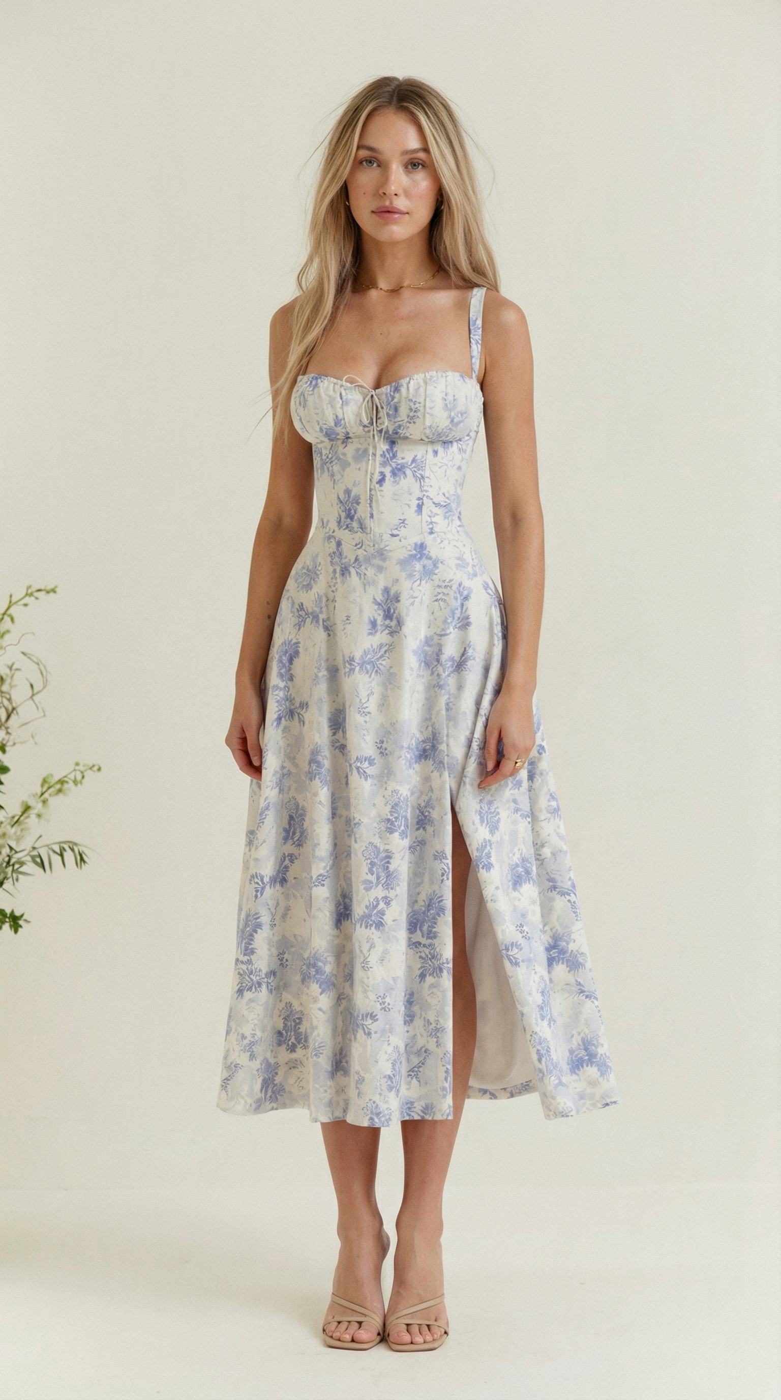 Valentina – Corsage-Midikleid mit Blumenprint und Schlitz