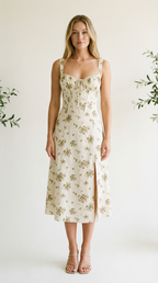 Valentina – Corsage-Midikleid mit Blumenprint und Schlitz