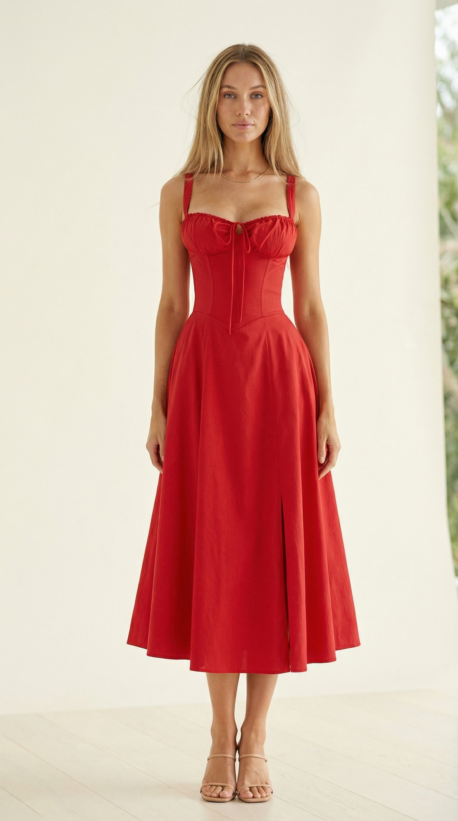 Valentina – Corsage-Midikleid mit Blumenprint und Schlitz