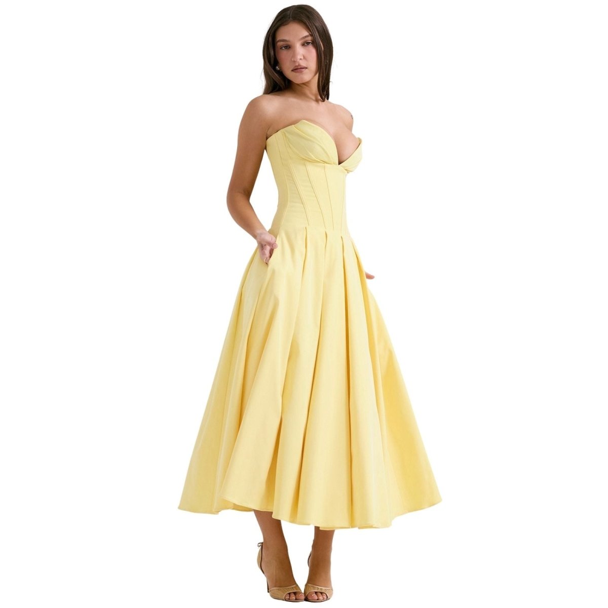 Abendkleid Damen mit Corsage und ausgestelltem Midirock – Rossana