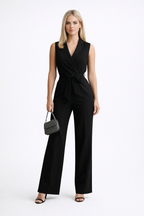 Jumpsuit Damen mit Schalkragen und Schleifengürtel – Isabeau