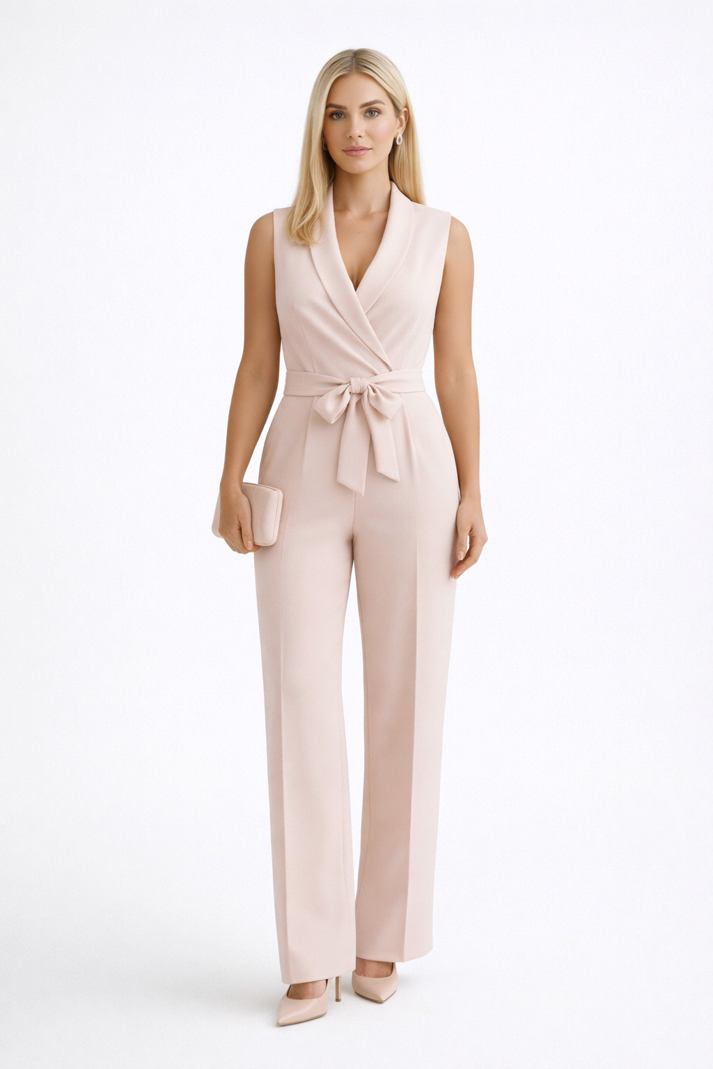 Jumpsuit Damen mit Schalkragen und Schleifengürtel – Isabeau