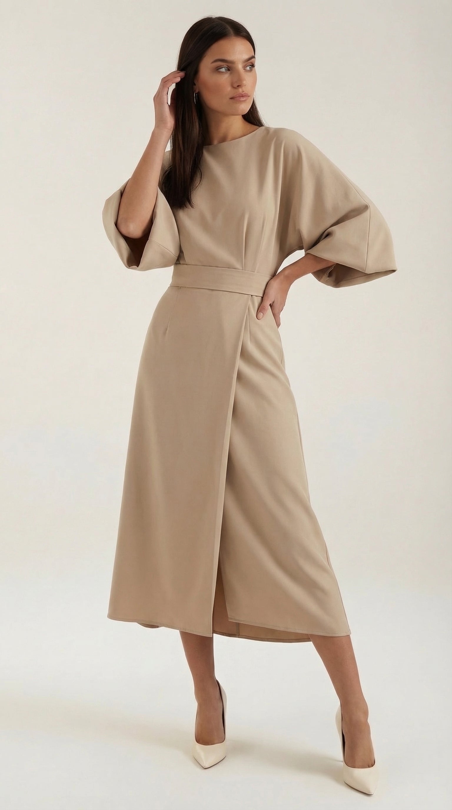 Midikleid Damen mit Kimono-Ärmeln und Wickelrock –Séraphelle