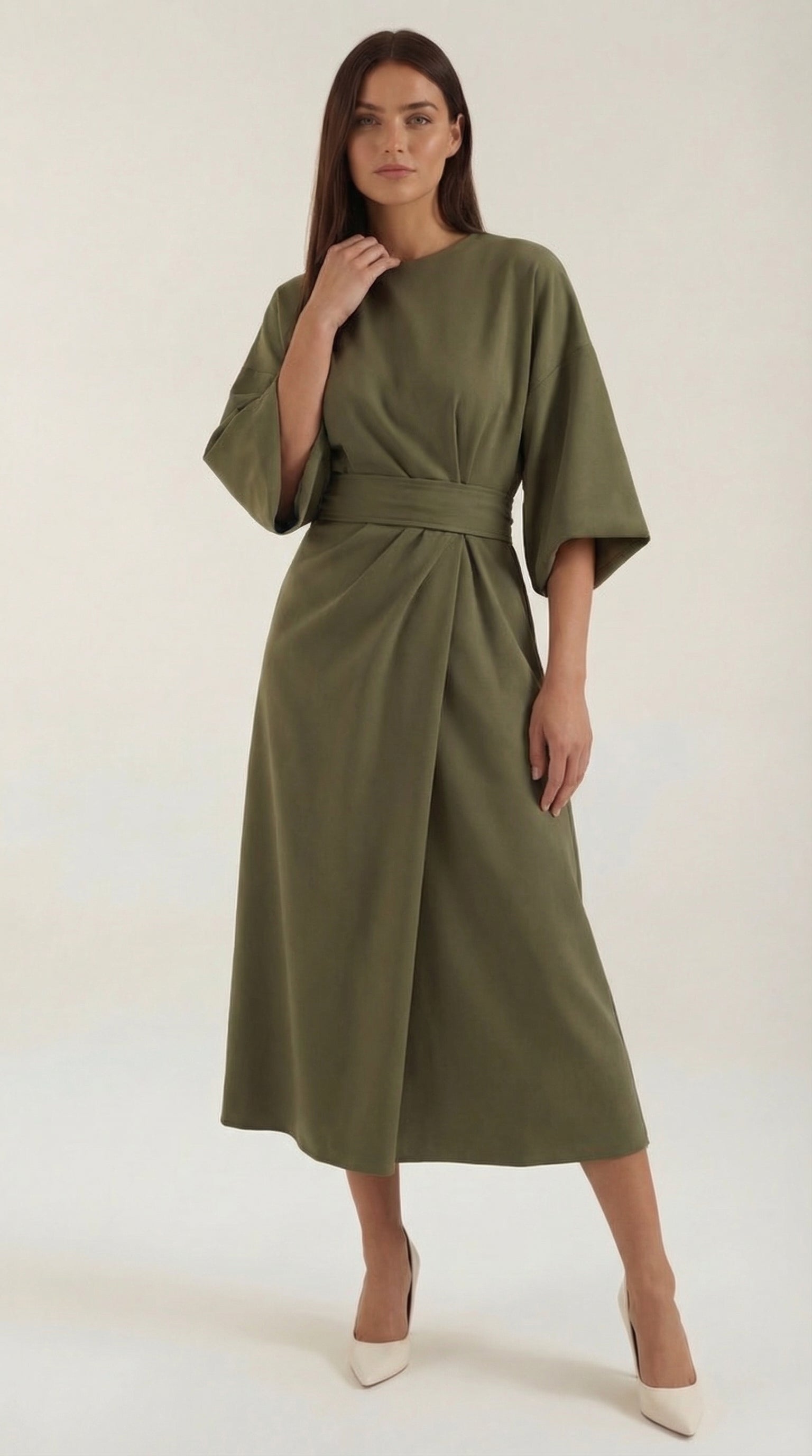 Midikleid Damen mit Kimono-Ärmeln und Wickelrock –Séraphelle