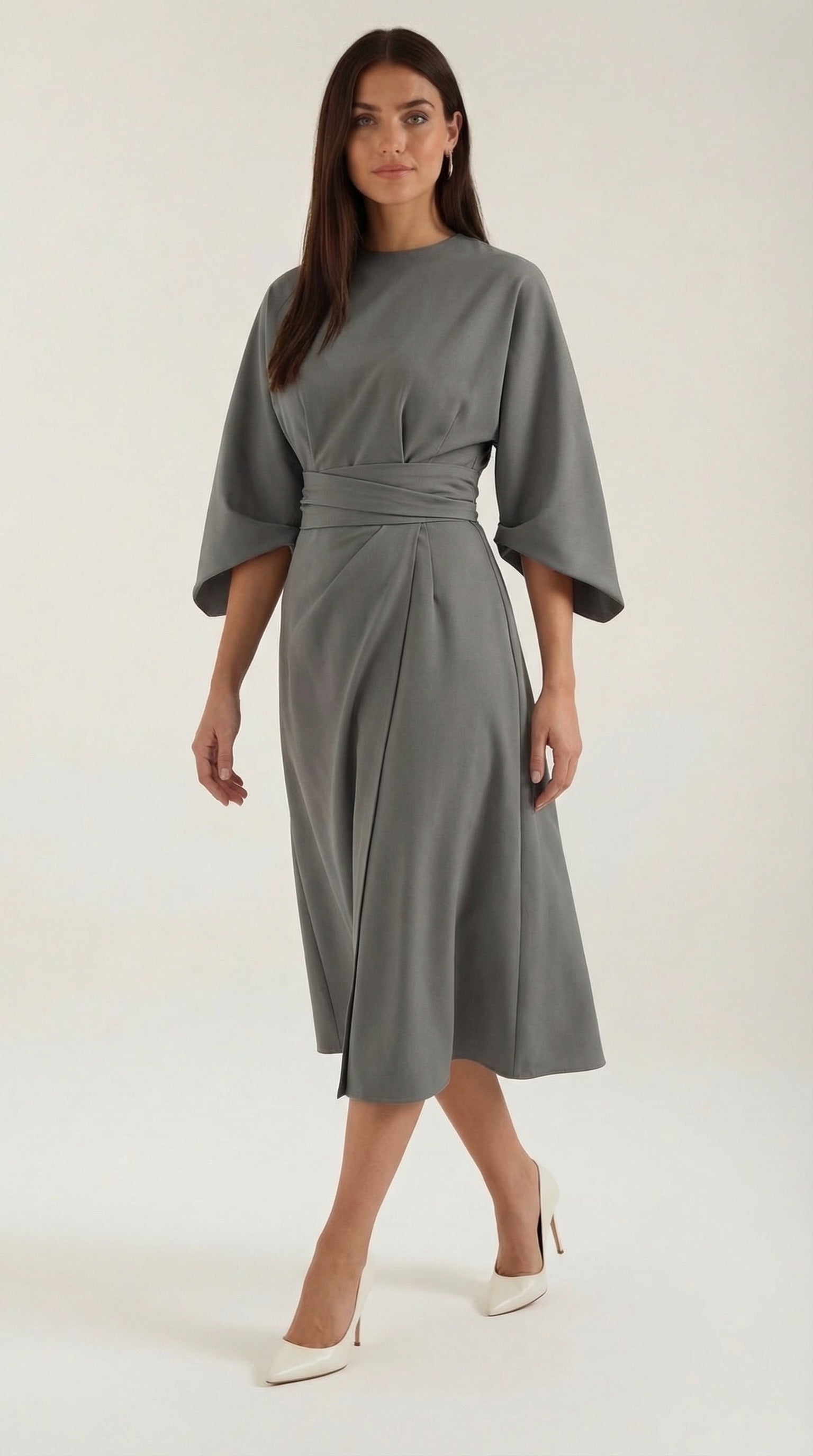 Midikleid Damen mit Kimono-Ärmeln und Wickelrock –Séraphelle