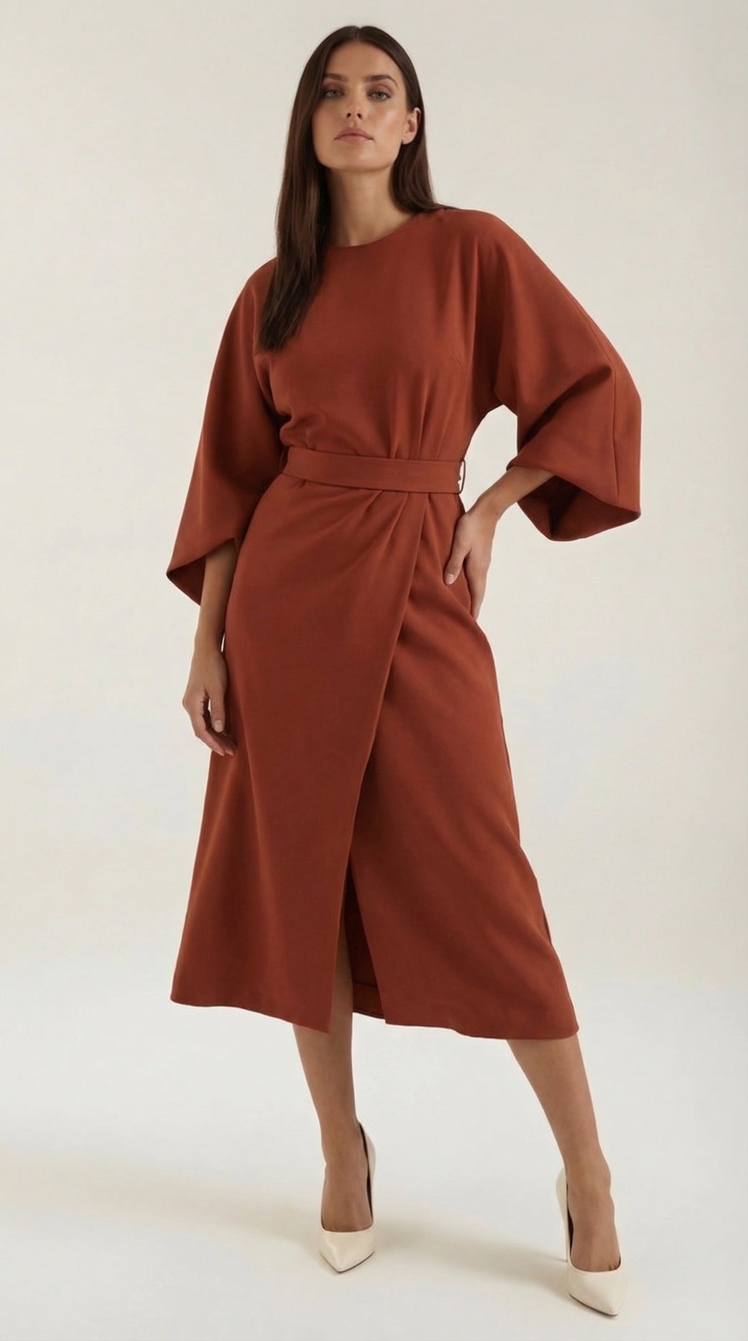 Midikleid Damen mit Kimono-Ärmeln und Wickelrock –Séraphelle
