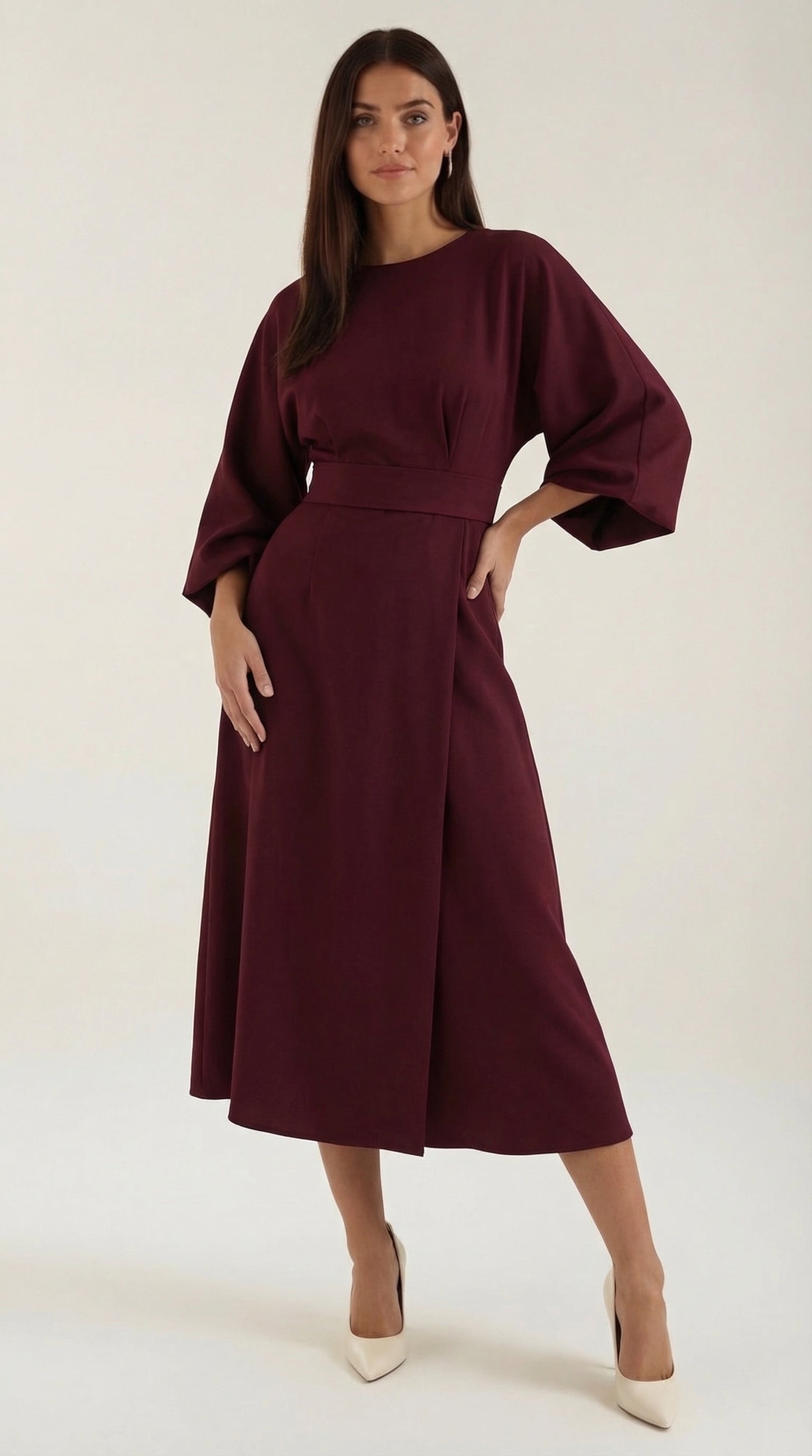 Midikleid Damen mit Kimono-Ärmeln und Wickelrock –Séraphelle