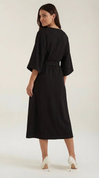 Midikleid Damen mit Kimono-Ärmeln und Wickelrock –Séraphelle