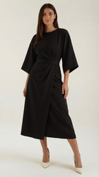 Midikleid Damen mit Kimono-Ärmeln und Wickelrock –Séraphelle