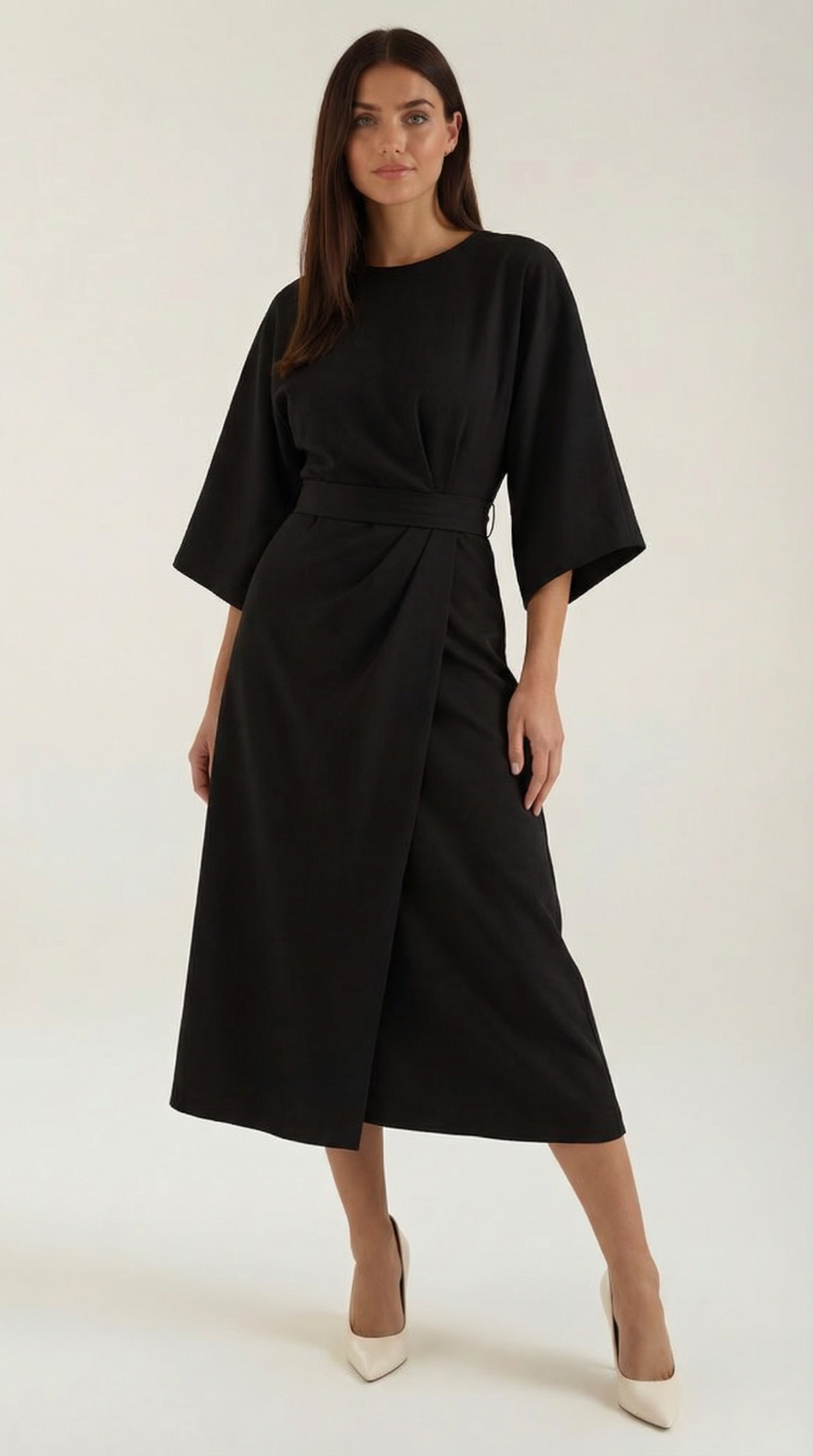 Midikleid Damen mit Kimono-Ärmeln und Wickelrock –Séraphelle