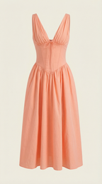 Midikleid Damen mit Korsett-Oberteil und tiefem V-Ausschnitt – Séraphine