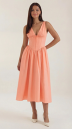 Midikleid Damen mit Korsett-Oberteil und tiefem V-Ausschnitt – Séraphine