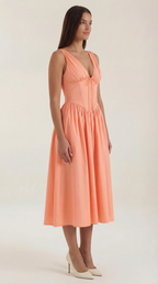 Midikleid Damen mit Korsett-Oberteil und tiefem V-Ausschnitt – Séraphine