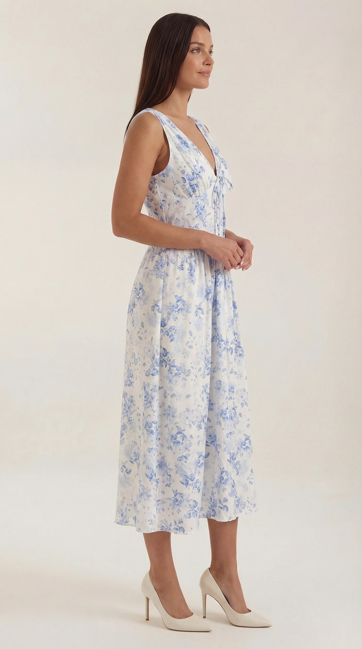 Midikleid Damen mit Korsett-Oberteil und tiefem V-Ausschnitt – Séraphine