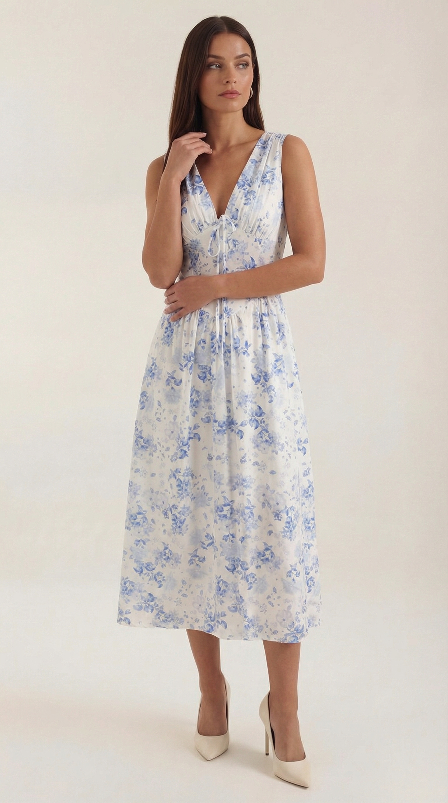 Midikleid Damen mit Korsett-Oberteil und tiefem V-Ausschnitt – Séraphine