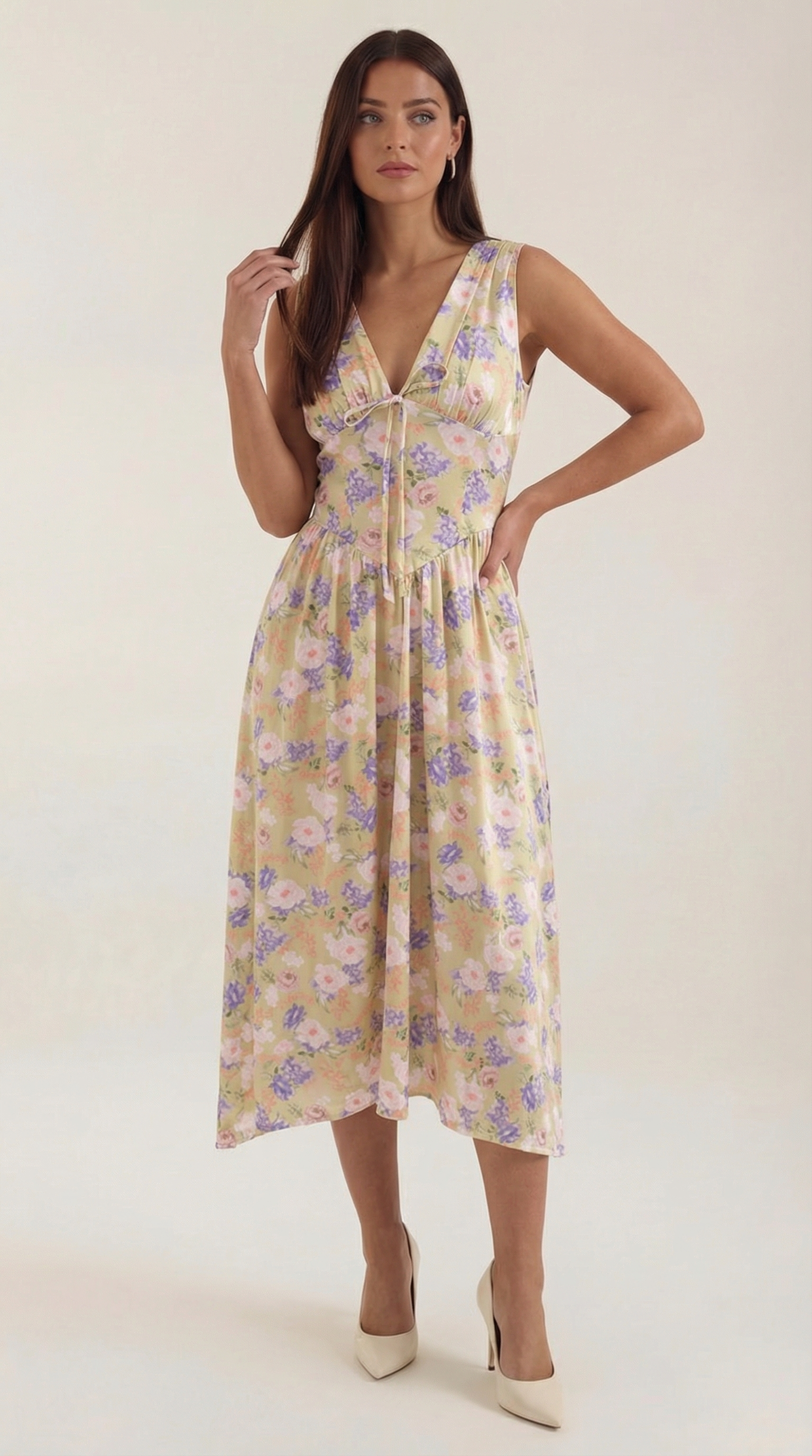 Midikleid Damen mit Korsett-Oberteil und tiefem V-Ausschnitt – Séraphine