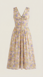 Midikleid Damen mit Korsett-Oberteil und tiefem V-Ausschnitt – Séraphine