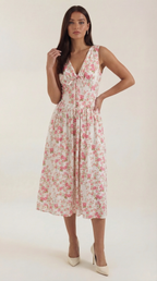 Midikleid Damen mit Korsett-Oberteil und tiefem V-Ausschnitt – Séraphine