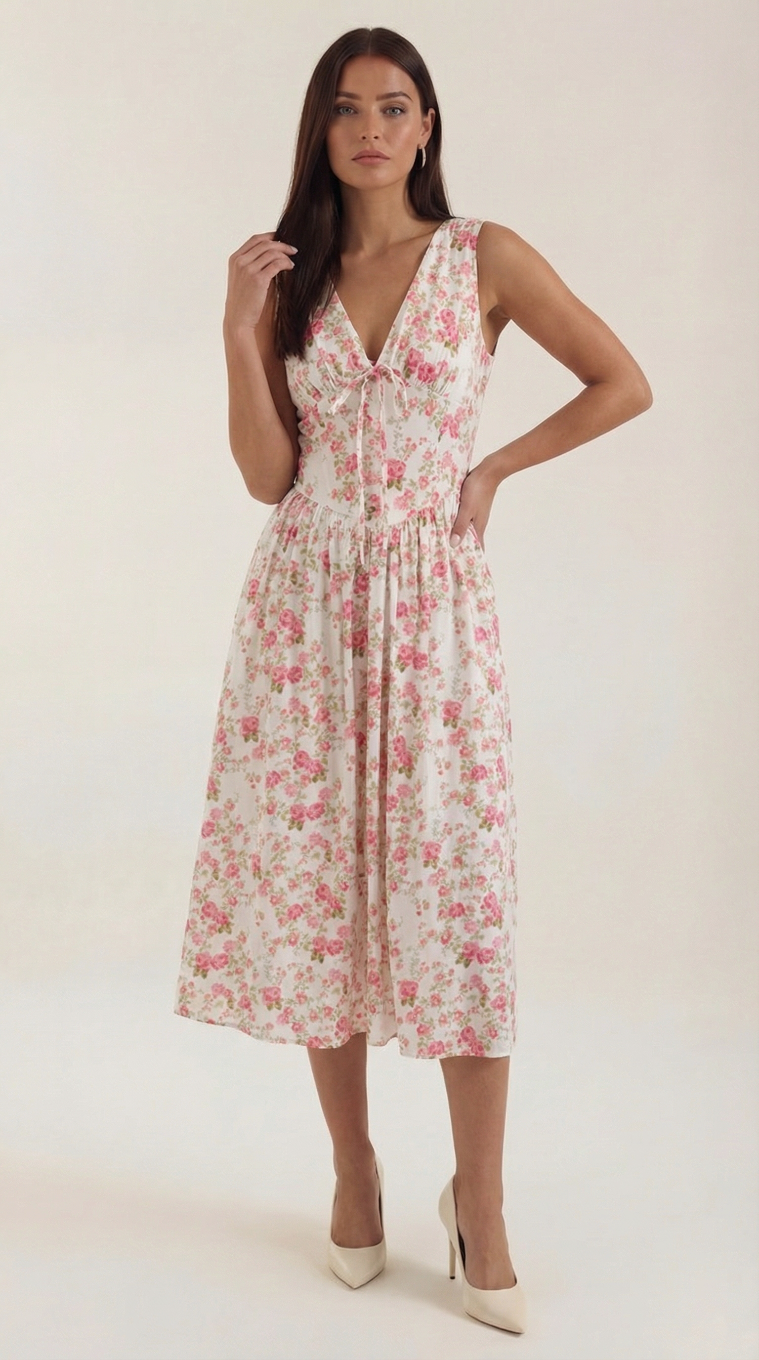 Midikleid Damen mit Korsett-Oberteil und tiefem V-Ausschnitt – Séraphine