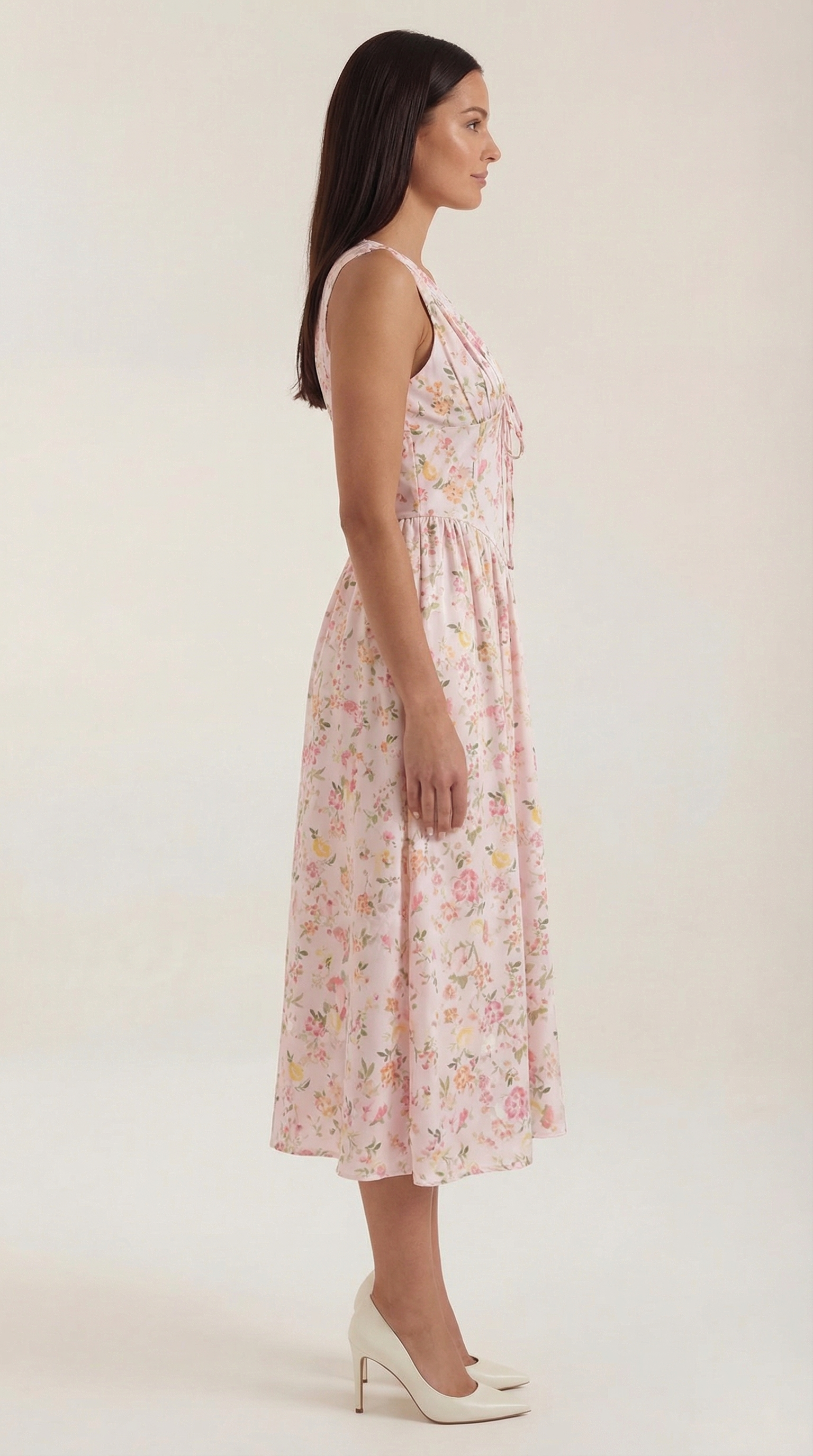 Midikleid Damen mit Korsett-Oberteil und tiefem V-Ausschnitt – Séraphine